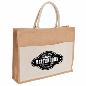 Jute Shopper Tote with Recycled Cotton Pocket