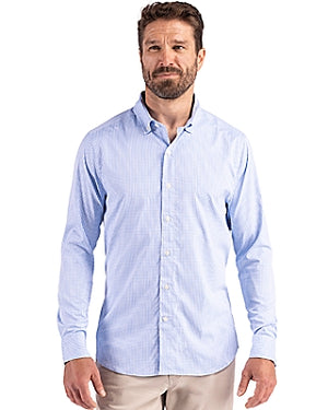 Cutter & Buck® Skyline Epic Confidence Recycled Gingham Men's Long Sleeve Dress Shirt