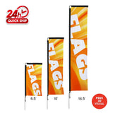 6.5' Single Sided Premium Rectangle Flags w/ Poles & Ground Stake