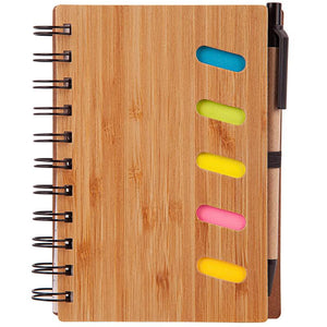 Bamboo Front Cover Notebook with Sticky Note and Pen
